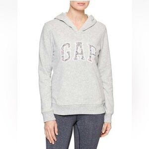 GAP heather gray floral logo hoodie sweatshirt super soft cozy